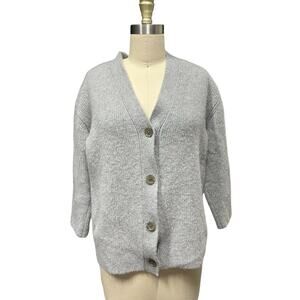 Quince Women Mongolian Cashmere Chunky Boxy Cropped Cardigan Sweater Gray SZ M